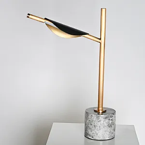 Hand dyeing antique brass finish falling leaf mable base LED dimmable desk reading table lamp